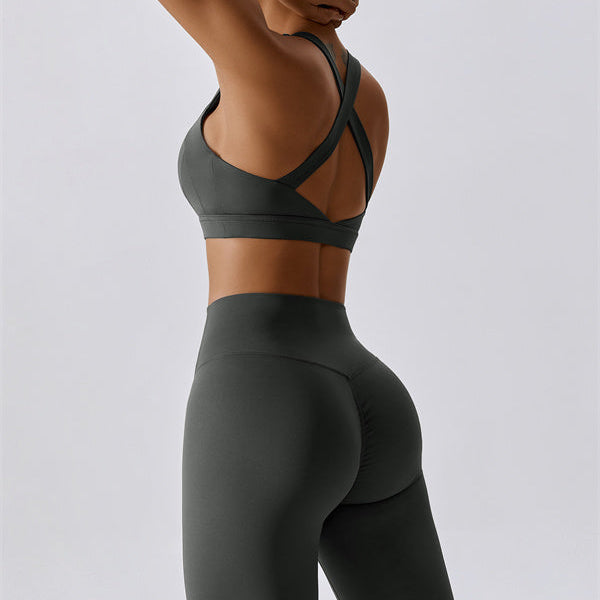 AlienDose | AlienShape™ Cross-Back Top & Leggings 2-Piece Set | Cross-Strap Sports Bra + Leggings to Train with Confidence