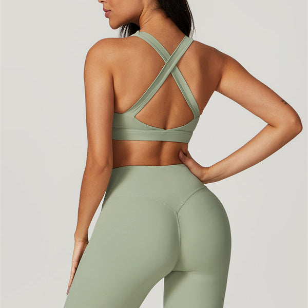 AlienDose | AlienShape™ Cross-Back Top & Leggings 2-Piece Set | Cross-Strap Sports Bra + Leggings to Train with Confidence