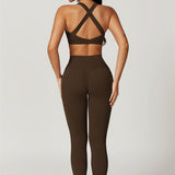 AlienDose | AlienShape™ Cross-Back Top & Leggings 2-Piece Set | Cross-Strap Sports Bra + Leggings to Train with Confidence