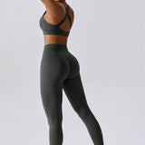 AlienDose | AlienShape™ Cross-Back Top & Leggings 2-Piece Set | Cross-Strap Sports Bra + Leggings to Train with Confidence