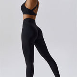 AlienDose | AlienShape™ Cross-Back Top & Leggings 2-Piece Set | Cross-Strap Sports Bra + Leggings to Train with Confidence