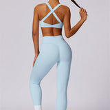 AlienDose | AlienShape™ Cross-Back Top & Leggings 2-Piece Set | Cross-Strap Sports Bra + Leggings to Train with Confidence