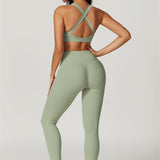 AlienDose | AlienShape™ Cross-Back Top & Leggings 2-Piece Set | Cross-Strap Sports Bra + Leggings to Train with Confidence