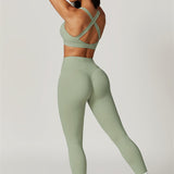 AlienDose | AlienShape™ Cross-Back Top & Leggings 2-Piece Set | Cross-Strap Sports Bra + Leggings to Train with Confidence