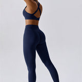 AlienDose | AlienShape™ Cross-Back Top & Leggings 2-Piece Set | Cross-Strap Sports Bra + Leggings to Train with Confidence
