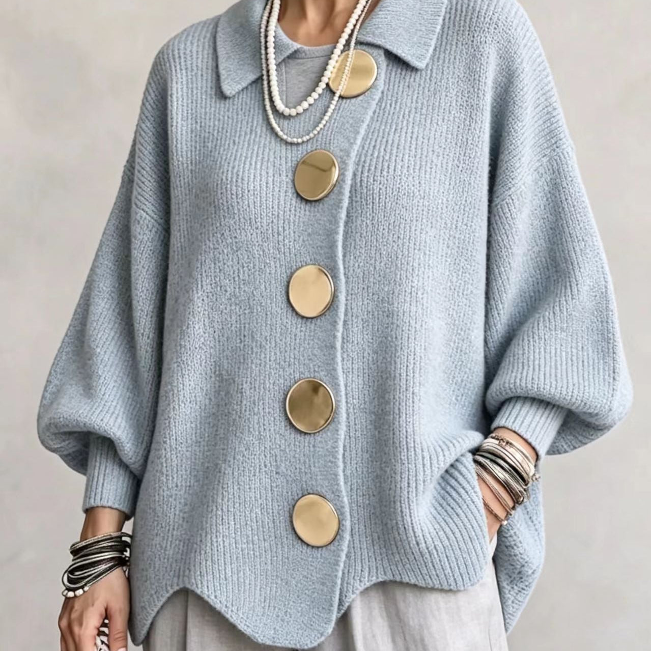 AlienDose | Oversized Collared Cardigan with Gold Buttons