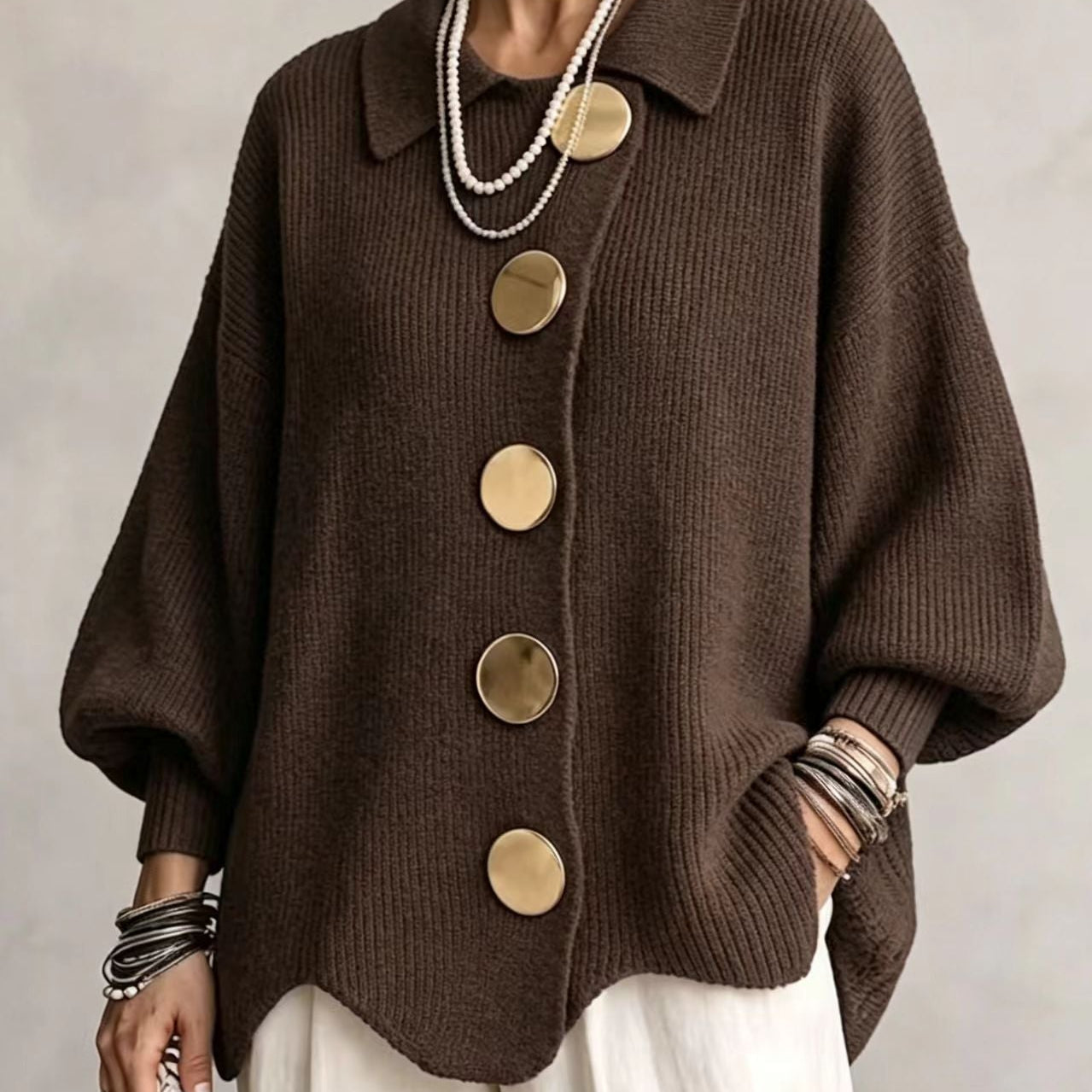AlienDose | Oversized Collared Cardigan with Gold Buttons