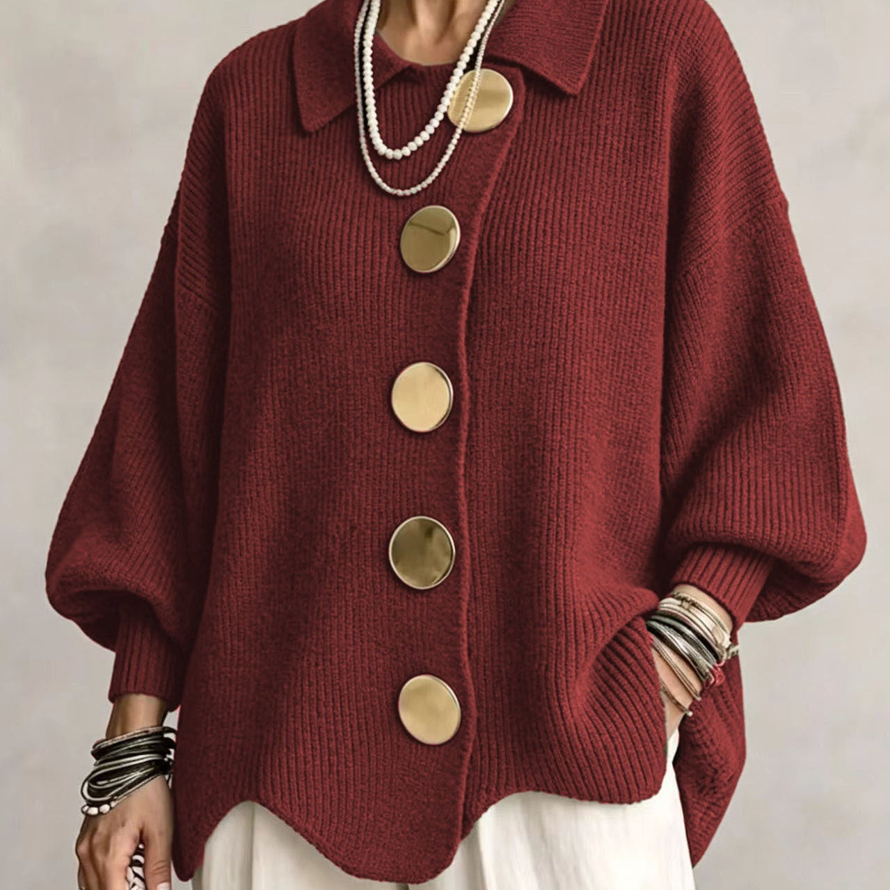 AlienDose | Oversized Collared Cardigan with Gold Buttons