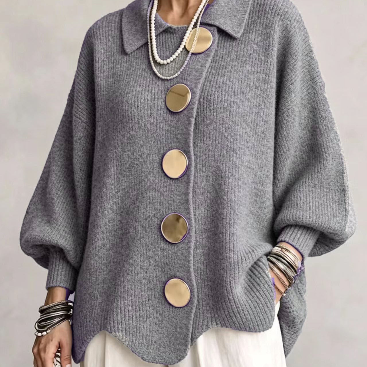 AlienDose | Oversized Collared Cardigan with Gold Buttons