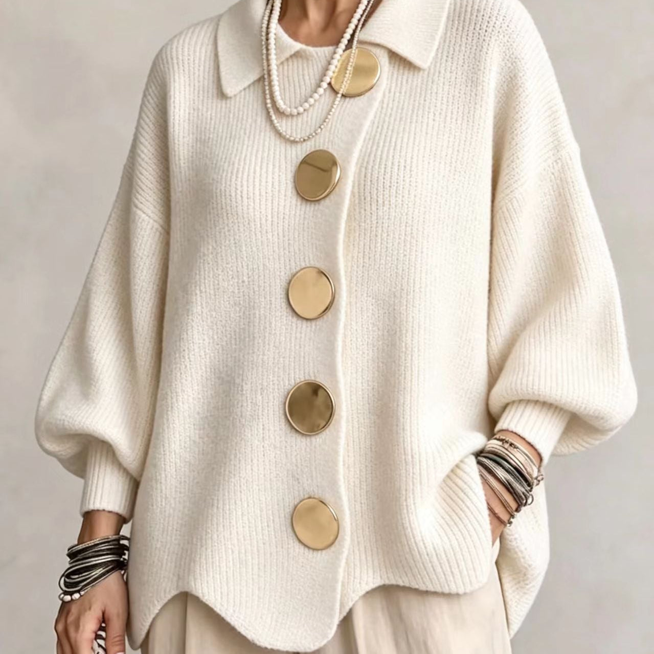 AlienDose | Oversized Collared Cardigan with Gold Buttons
