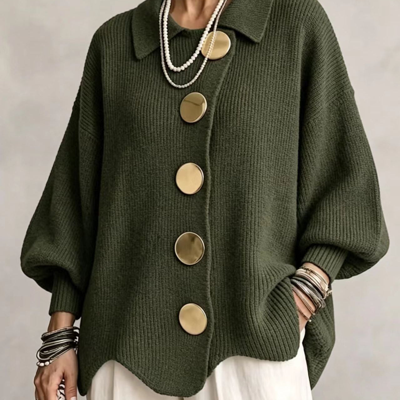 AlienDose | Oversized Collared Cardigan with Gold Buttons
