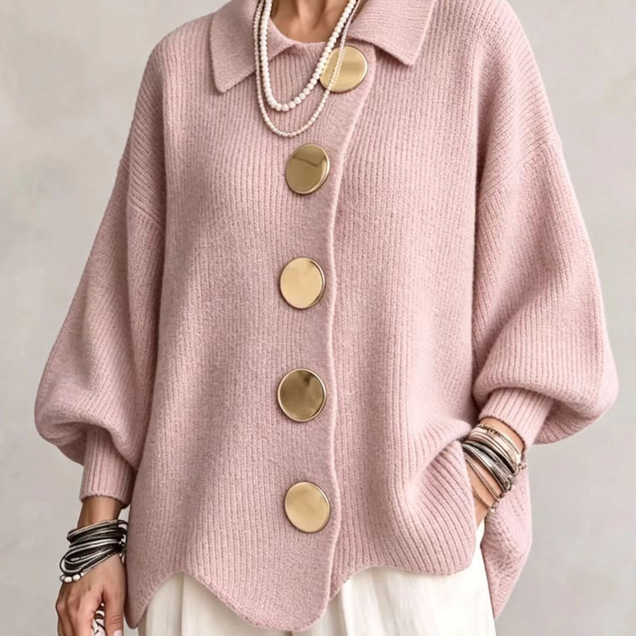 AlienDose | Oversized Collared Cardigan with Gold Buttons