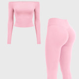 ALIENDOSE | Y2K Off-Shoulder Top & Capri Leggings Set – Style & Comfort