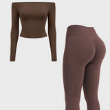 ALIENDOSE | Y2K Off-Shoulder Top & Capri Leggings Set – Style & Comfort