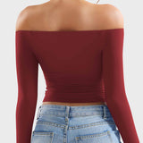 ALIENDOSE | Off-Shoulder Top & Straight-Leg Leggings Set – Y2K Style & Comfort